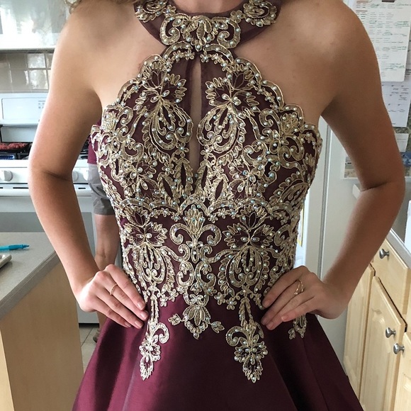 Camille La Vie | Maroon and Gold Homecoming/ Formal Dress - Picture 3 of 6
